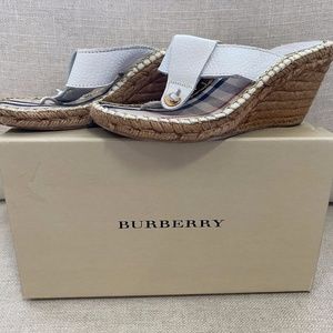 Burberry White Leather Espadrille Wedge Sandals 7
